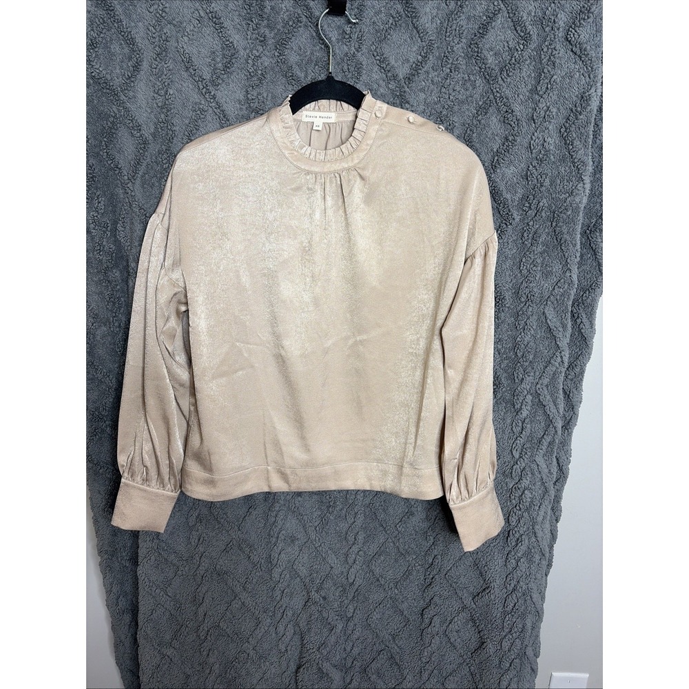 Stevie Hender Womens XS Blouse Champagne Long Sleeve, Button Shoulder Top